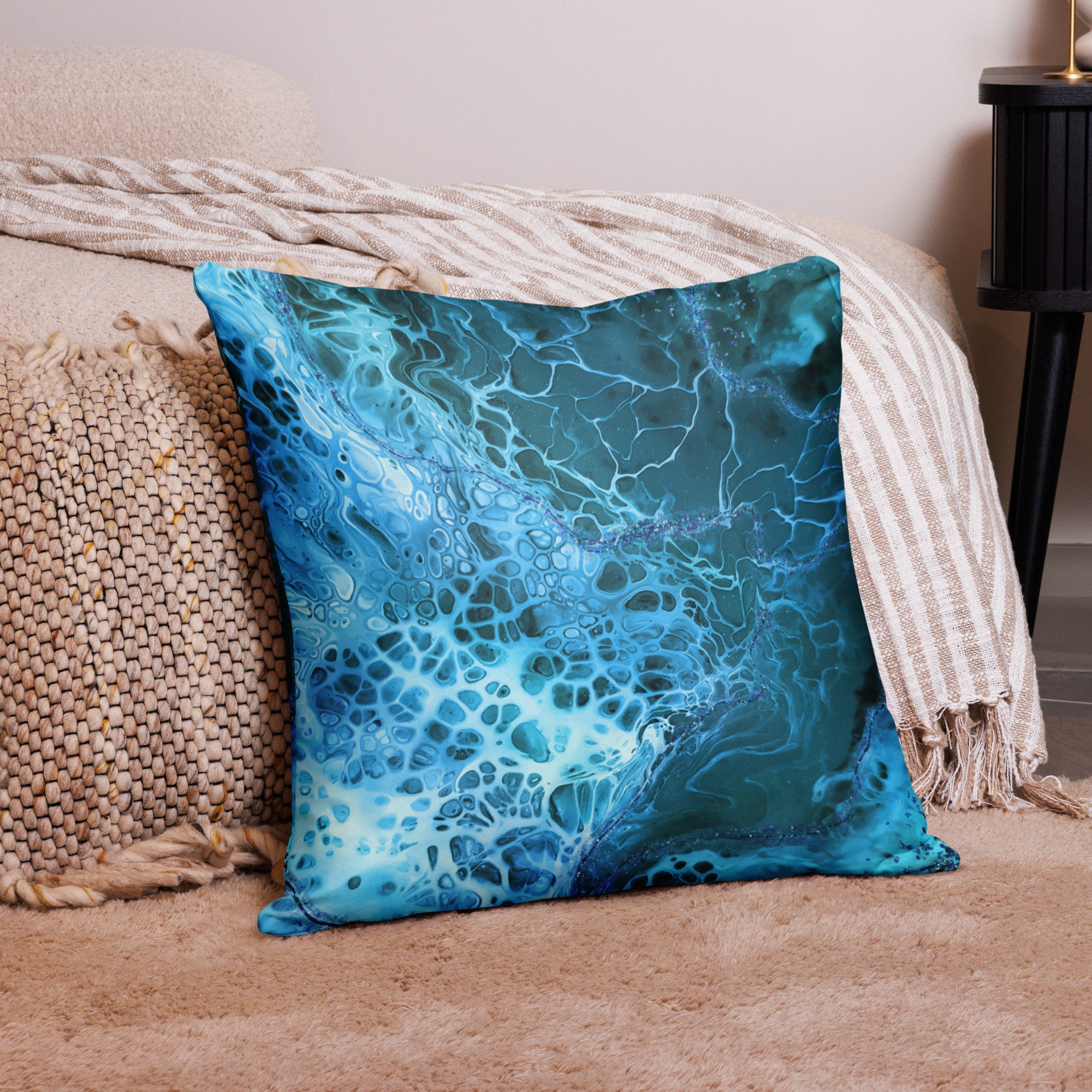 Throw Pillow Nature Patterns Blue Marble Water Waves