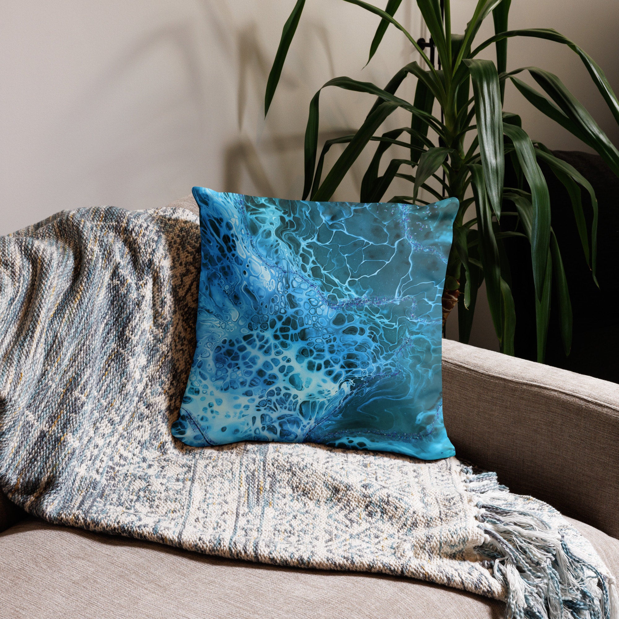 Throw Pillow Nature Patterns Blue Marble Water Waves