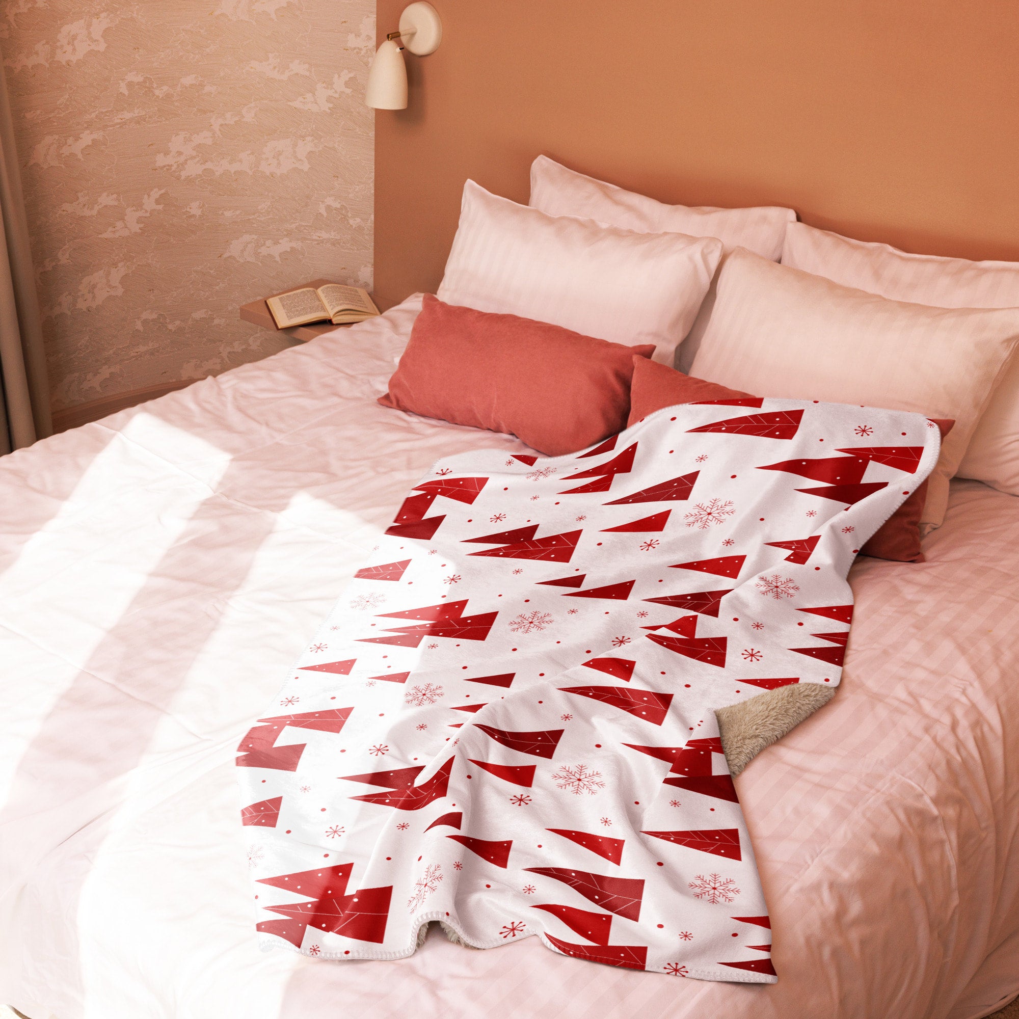 Blanket Red White Christmas Trees Canadian Canvas